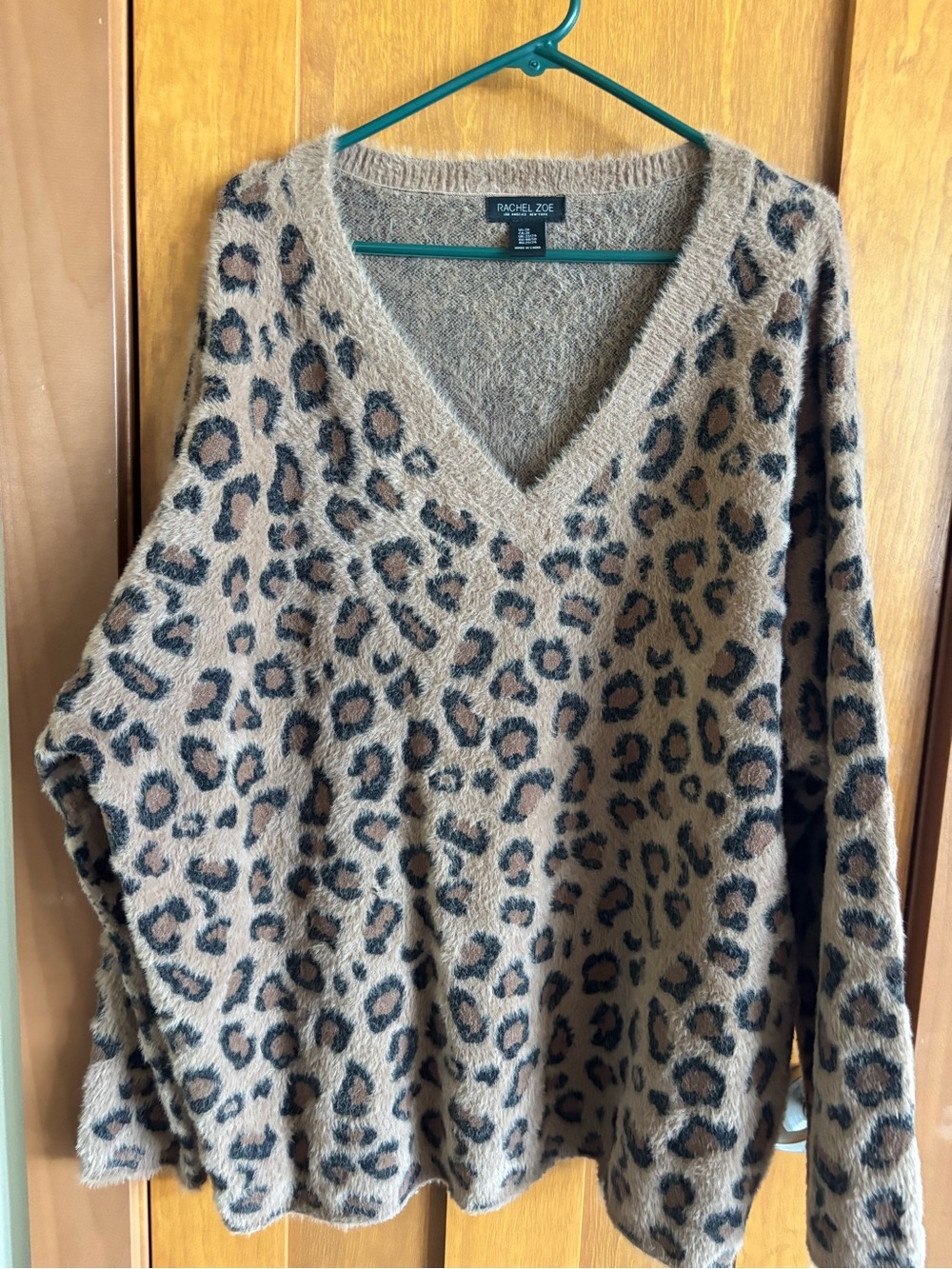 Rachel Zoe Leopard-Print V-Neck Sweater in Tan, Black & Brown
